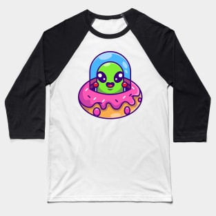 Cute alien flying with spaceship ufo doughnut cartoon Baseball T-Shirt